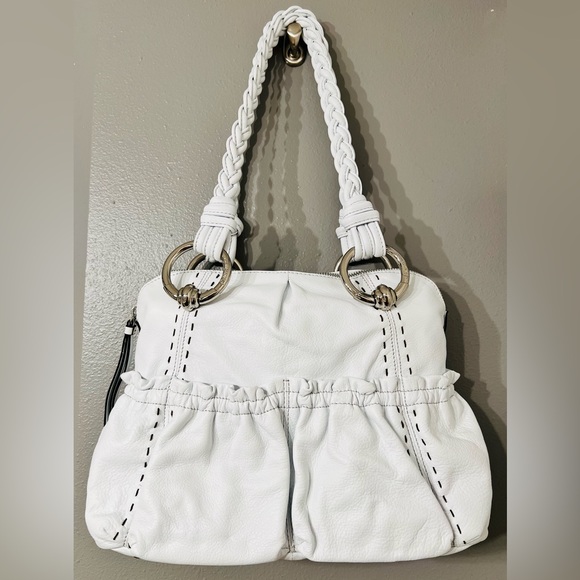 Authentic B MAKOWSKY Leather Braided Straps A211928 Handbag Purse White NWOT - Picture 2 of 14